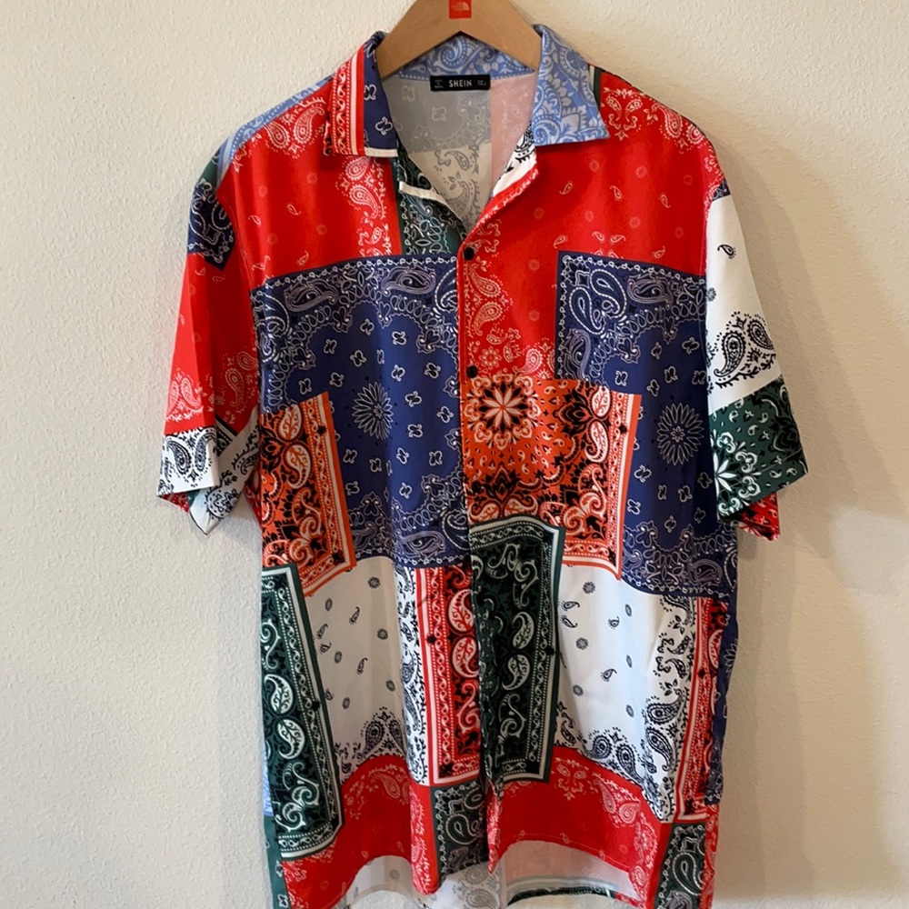 Shein Bandana Button-Up T-shirt, L